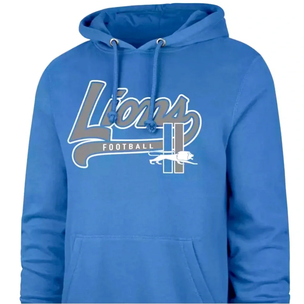 NWT [47] Brand Detroit Lions NFL Blue Script Pullover Hoodie Men's Size M or L - Picture 2 of 10